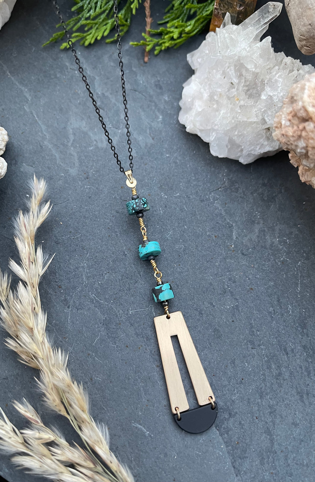 Black & Gold Tones Turquoise Necklace